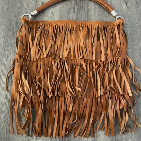 Garnet Hill Italian Leather Fringed Shoulder Bag - Picture 6 of 13